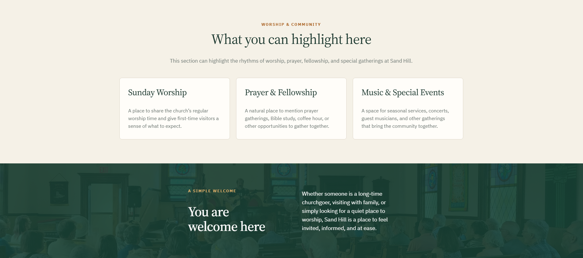 Sand Hill Presbyterian Church worship and community section